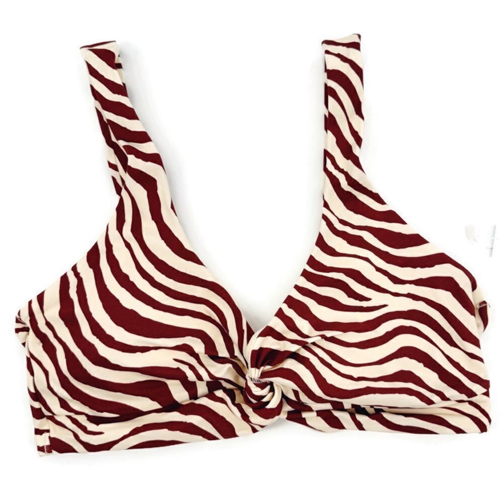 Andie The Portofino Top Zebra Bias Stripe Truffle Bikini Twist Top New Small